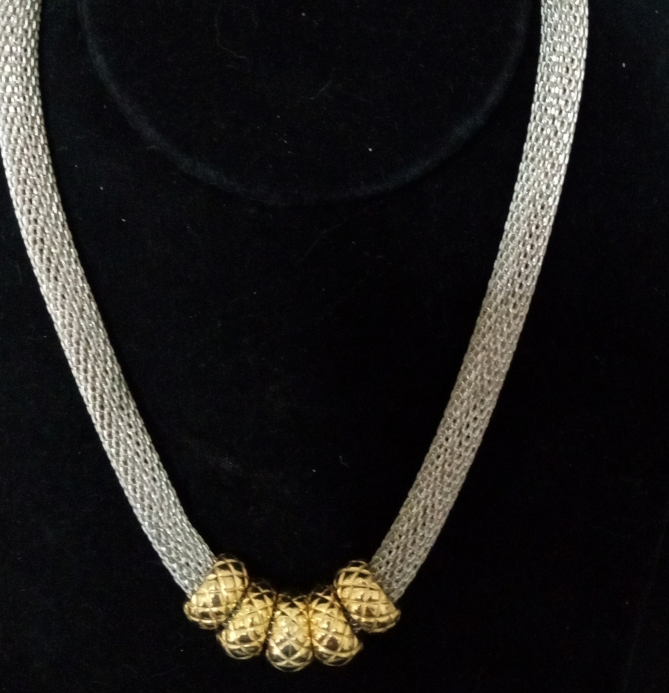 Liz Claiborne Silver Mesh & Gold Tone Beaded Necklace